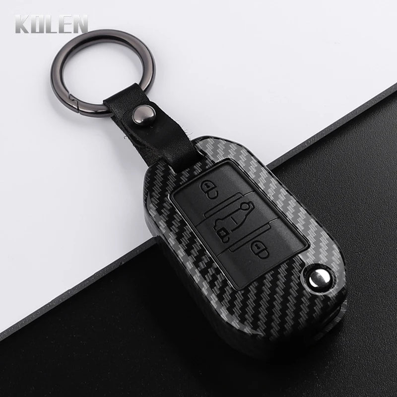 Car Key Cover Compatible with Peugeot 208 301 307 308 508 2008 3008 5008 Expert; Citroen C3 C4 C5 Cactus C6 C8 – Carbon Fiber Style