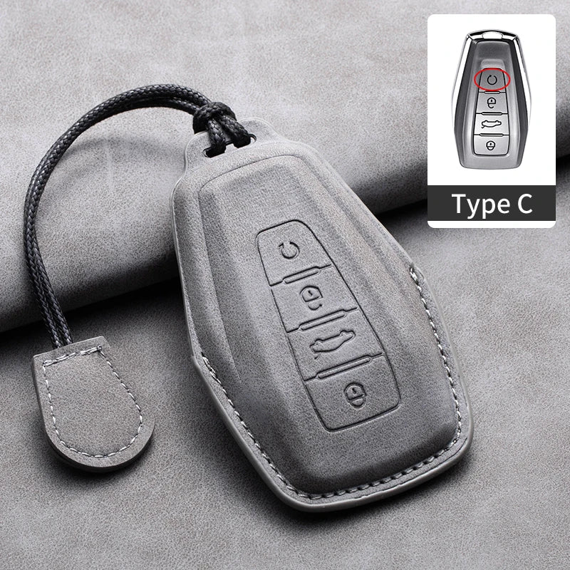 Leather Car Key Cover Compatible with Geely Coolray, X6, Emgrand, Global Hawk, GX7, Atlas, Boyue, NL3, X7, EX7, Kulrey, GT, GC9