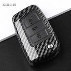 Car Key Cover Compatible with Volkswagen (VW) Golf 7 MK7 Tiguan MK2; SEAT Ateca Leon FR 2 Ibiza – Carbon Fiber Style