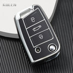 Car Key Cover Compatible with Volkswagen (VW) Golf 7 MK7 Tiguan MK2; SEAT Ateca Leon FR 2 Ibiza; Skoda Octavia – Carbon Fiber Style