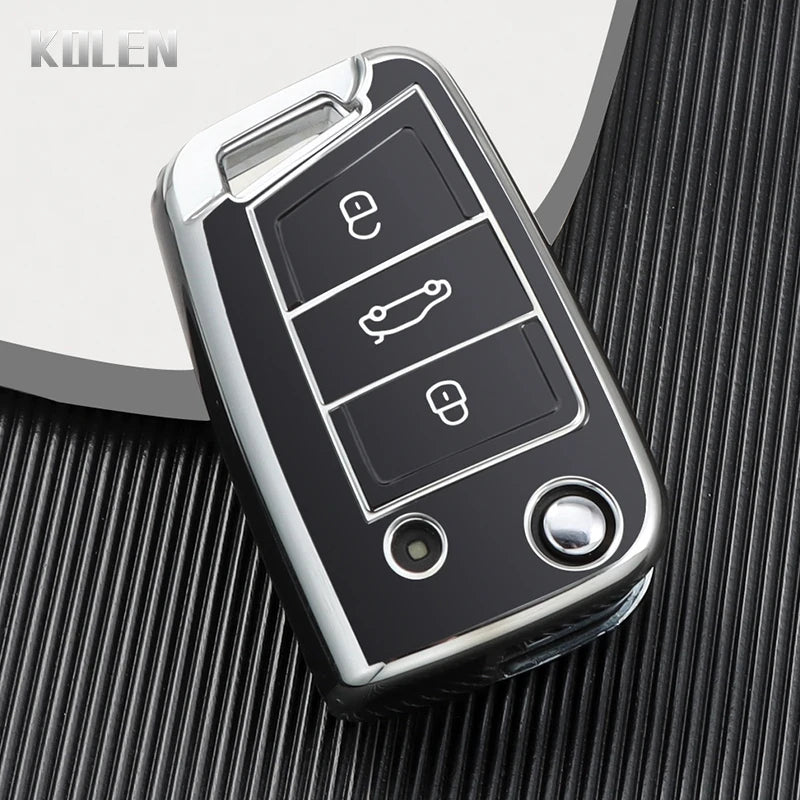 Car Key Cover Compatible with Volkswagen (VW) Golf 7 MK7 Tiguan MK2; SEAT Ateca Leon FR 2 Ibiza; Skoda Octavia – Carbon Fiber Style