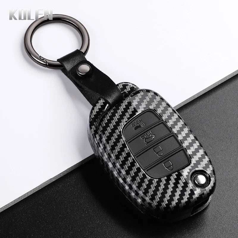 Car Key Cover Compatible with Hyundai ix35 ix45 ix25 i10 i20 i30 HB20 Sonata Verna Solaris Santa Elantra Mistra – Carbon Fiber Style