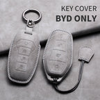 Leather Remote Key Fob Cover Compatible with BYD Atto 3, Han EV, Dolphin – 4 Buttons