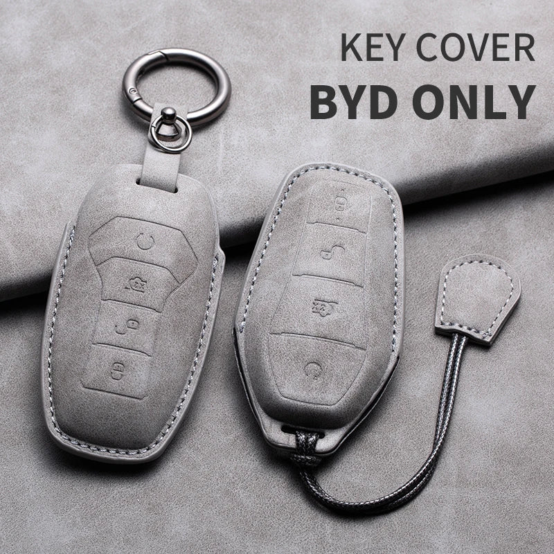 Leather Remote Key Fob Cover Compatible with BYD Atto 3, Han EV, Dolphin – 4 Buttons