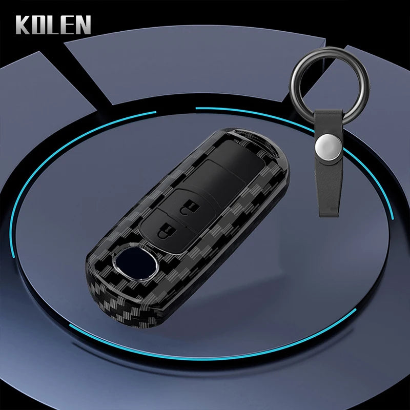 Car Key Cover Compatible with Mazda 2 3 5 6 BL BM GJ Atenza Axela Demio CX-3 CX3 CX-5 CX5 CX7 CX-9 CX8 – 4 Buttons – Carbon Fiber Style