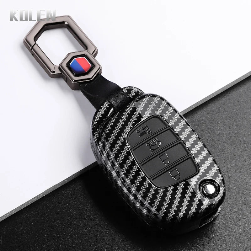 Car Key Cover Compatible with Hyundai ix35 ix45 ix25 i10 i20 i30 HB20 Sonata Verna Solaris Santa Elantra Mistra – Carbon Fiber Style