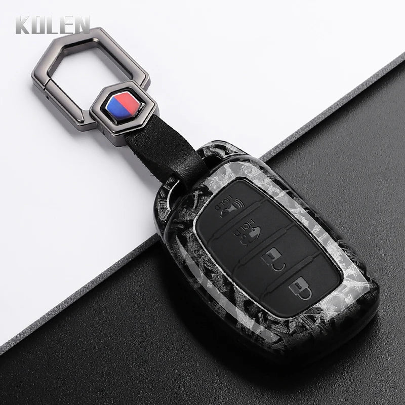 Car Key Cover Compatible with Hyundai Tucson Santa Fe Rena Sonata Elantra Creta ix35 ix45 i10 i30 i40 – Carbon Fiber Style