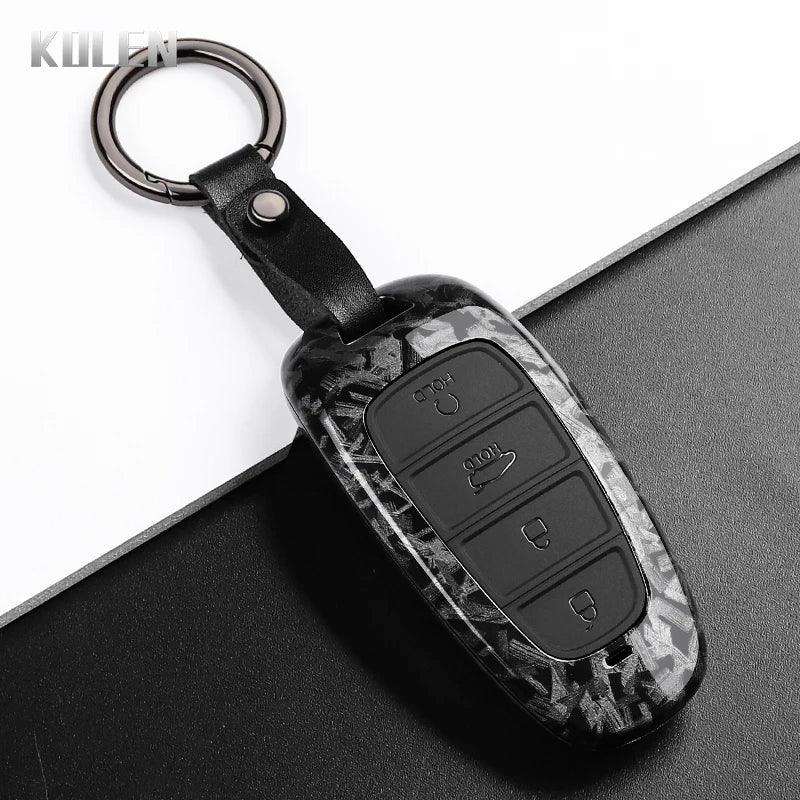 Car Key Cover Compatible with Hyundai Santa Fe Tucson 2022 Nexo NX4 Atos Prime Solaris – Carbon Fiber Style