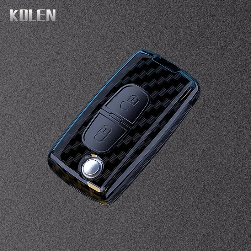 Flip Key Cover Compatible with Peugeot 107 207 307 308 407 607 3008 5008; Citroen Xsara Picasso C3 C4 C5 C6 C8 – Carbon Fiber Style
