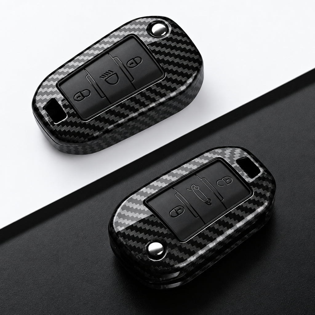 Car Key Cover Compatible with Peugeot 208 301 307 308 508 2008 3008 5008 Expert; Citroen C3 C4 C5 Cactus C6 C8 – Carbon Fiber Style