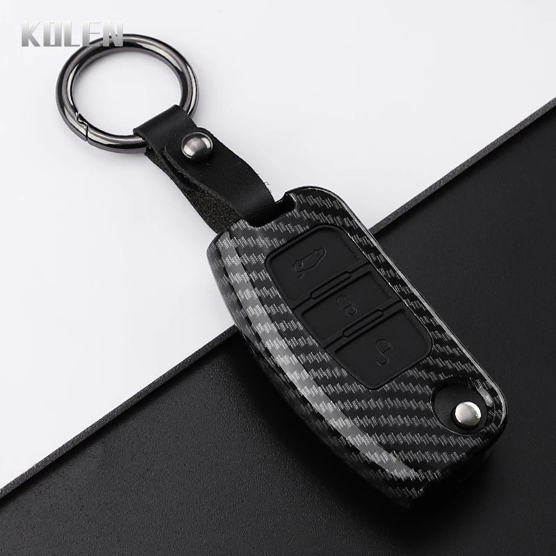 Car Key Cover Compatible with Ford B-Max C-Max Eco Sport Galaxy Fiesta Focus 2 Ecosport Kuga Escape Falcon – Carbon Fiber Style