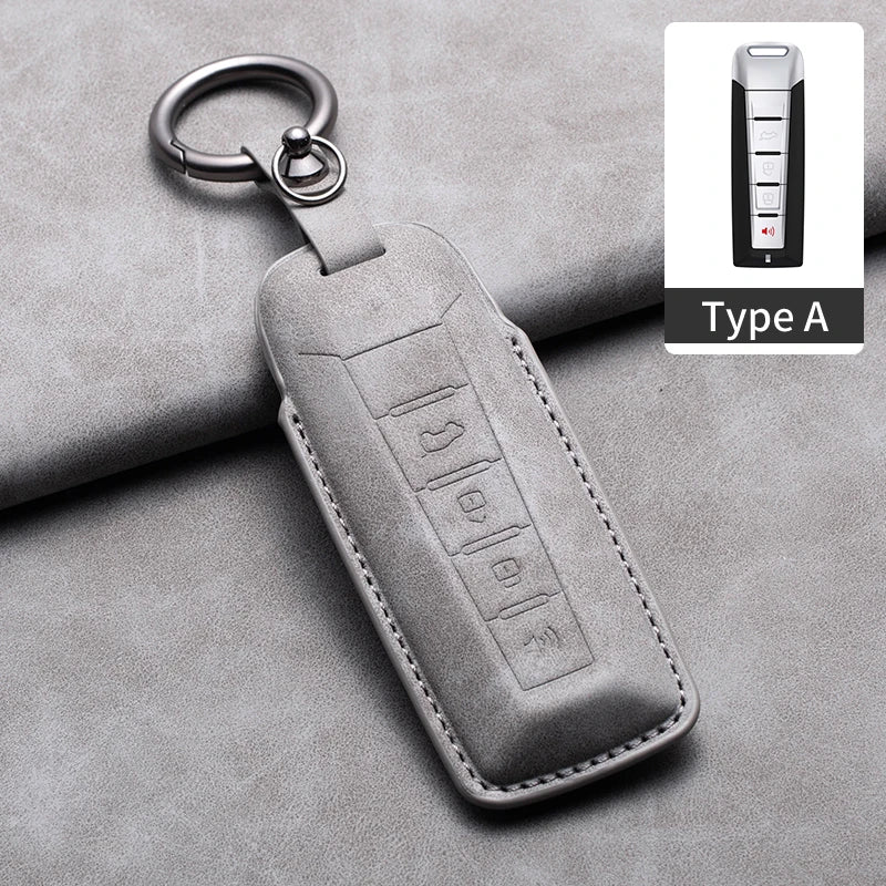 Leather Car Key Fob Cover Compatible with Great Wall GWM WEY Coffee01, Coffee02, WEY-X, WEY-S, WEY-GT, VV7 GT