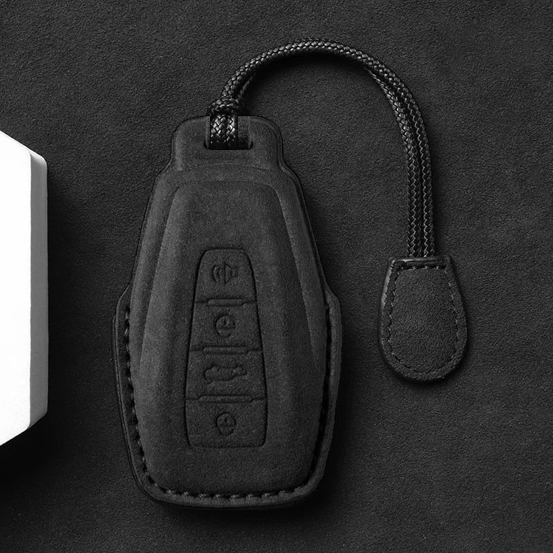 Suede Car Key Cover Compatible with Geely Coolray, X6, X7, EX7, Geometry C, Emgrand, Global, Kulrey, Hawk, GX7, Okavango, NL3, SUV, GT, GC9