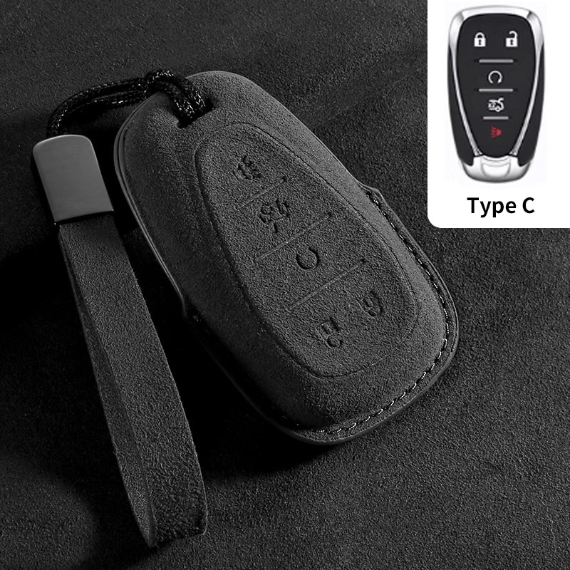Suede Car Key Cover Compatible with Chevrolet Cruze, Spark, Sonic, Camaro, Volt, Bolt, Trax, Malibu, Onix, Equinox, Orlando, Blazer, Traverse