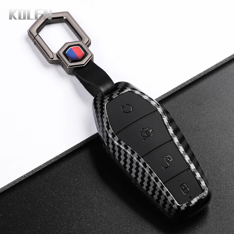Car Key Cover Compatible with BYD Han EV Tang DM Qin Plus Song Pro Max Yuan Dolphin E2 – Carbon Fiber Style