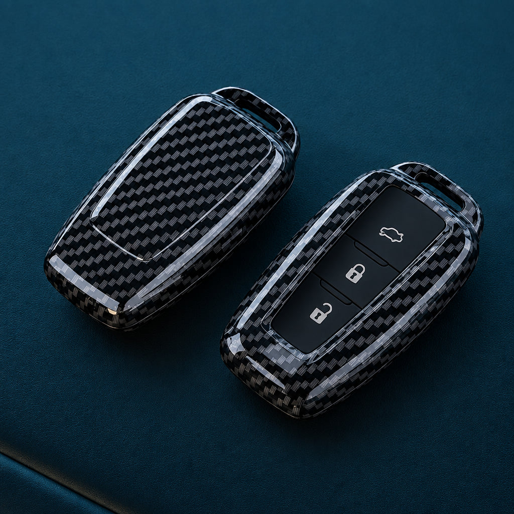 Car Key Cover Compatible with Toyota Prius Camry Corolla CHR C-HR RAV4 Land Cruiser Prado – Carbon Fiber Style