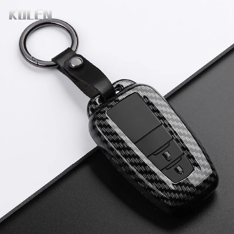 Car Key Cover Compatible with Toyota Prius Camry Corolla CHR C-HR RAV4 Land Cruiser Prado – Carbon Fiber Style