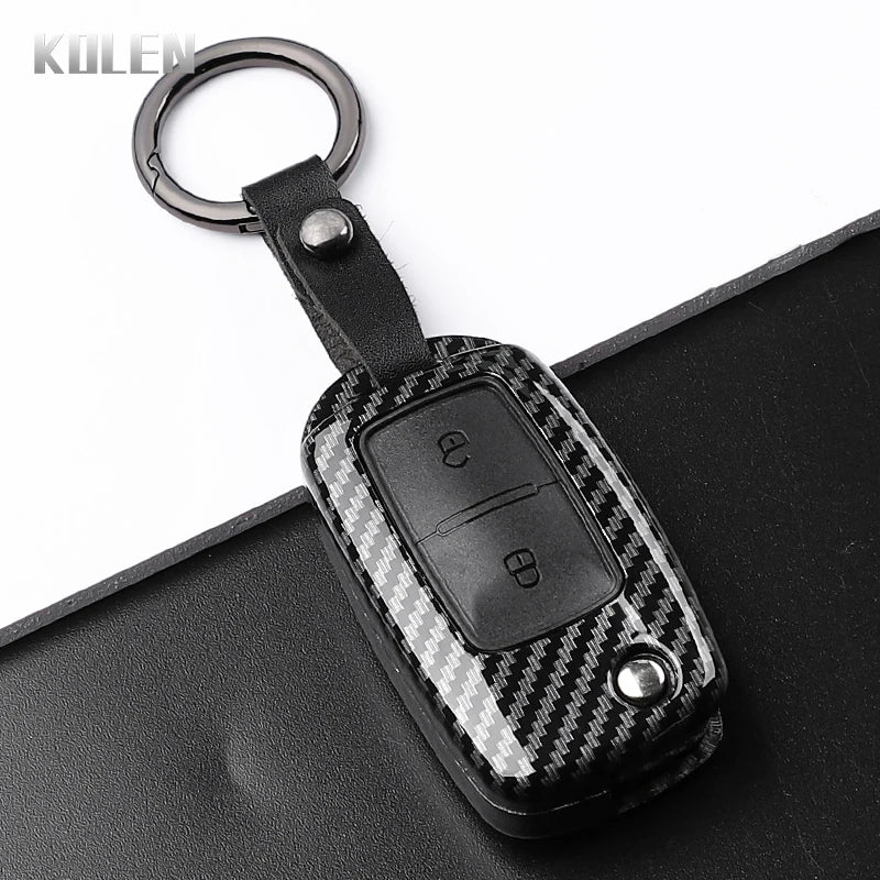 Car Key Cover Compatible with Volkswagen (VW) Polo Tiguan Passat B5 B6 B7 Golf 4 5 6 MK6 Jetta Lavida – Carbon Fiber Style