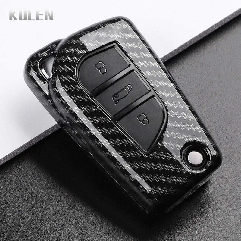 Car Key Cover Compatible with Toyota Camry RAV4 Fortuner Hilux Auris Corolla Avensis Verso Yaris Aygo; Scion tC – Carbon Fiber Style
