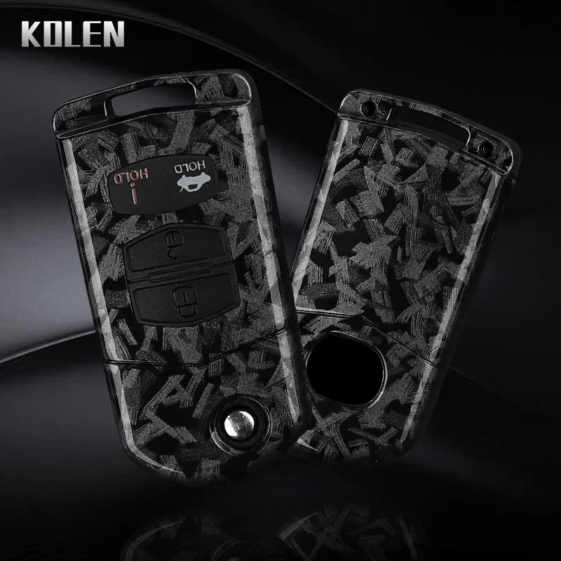 Flip Key Cover Compatible with Mazda 2 3 5 6 8 CX7 CX-7 CX5 CX-5 CX9 CX-9 MX5 MX-5 M6 RX8 RX-8 – 2/3/4 Buttons – Carbon Fiber Style