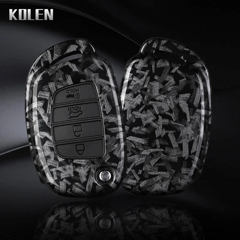 Car Key Cover Compatible with Hyundai ix35 ix45 ix25 i10 i20 i30 HB20 Sonata Verna Solaris Santa Elantra Mistra – Carbon Fiber Style