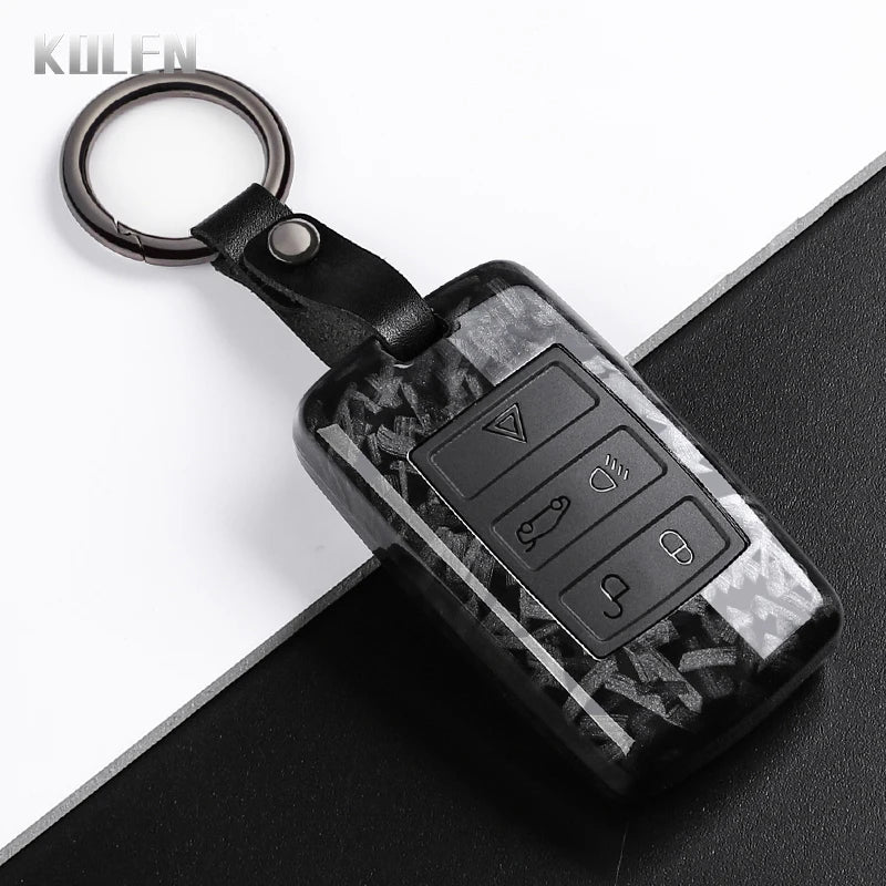 Car Key Cover Compatible with Land Rover Range Rover Sport Evoque Velar Discovery Defender; Jaguar XE E-PACE XF – Carbon Fiber Style
