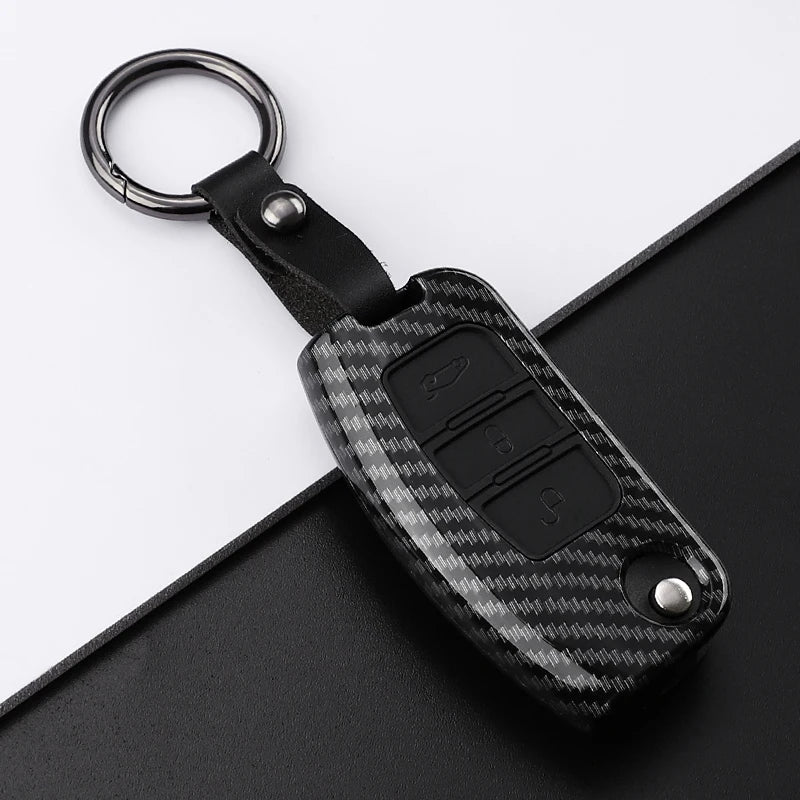 Car Key Cover Compatible with Ford B-Max C-Max Eco Sport Galaxy Fiesta Focus 2 Ecosport Kuga Escape Falcon – Carbon Fiber Style