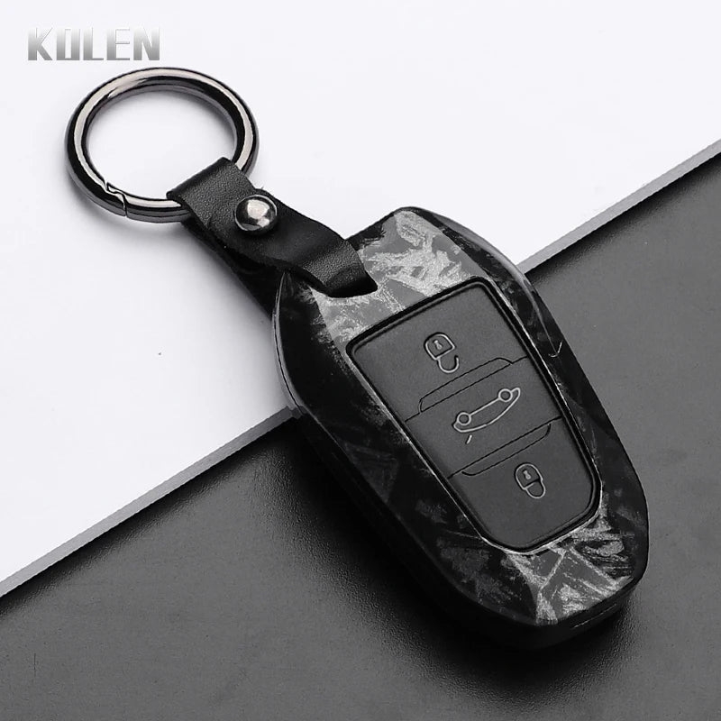 Car Key Cover Compatible with Peugeot 2008 3008 4008 5008 308 408 508; Citroen C1 C2 C4 C6 C3-XR Picasso Grand DS3 DS5 – Carbon Fiber Style