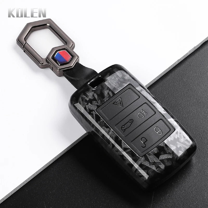Car Key Cover Compatible with Land Rover Range Rover Sport Evoque Velar Discovery Defender; Jaguar XE E-PACE XF – Carbon Fiber Style