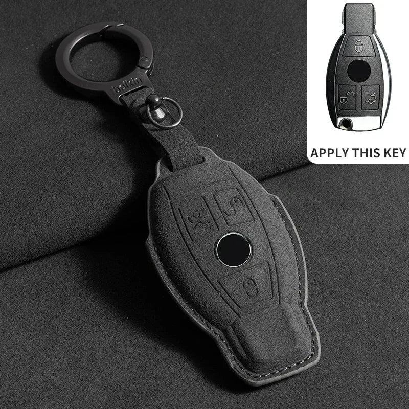 Suede Remote Key Fob Case Compatible with Mercedes-Benz E-Class, W213, W205, E200, E260, E300, E320, AMG, CLA, 2018, 2019, 2020