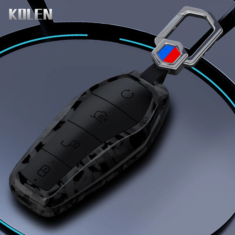 Car Key Cover Compatible with BYD Qin Plusdmi Atto 3 Han EV Dolphin – 4 Buttons – Carbon Fiber Style