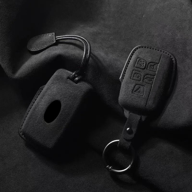 Suede Keyless Car Key Cover Compatible with Land Rover Range Rover Sport, Velar, Evoque, Freelander2, Discovery