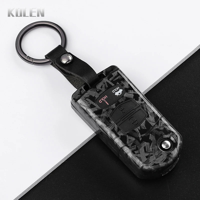 Flip Key Cover Compatible with Mazda 2 3 5 6 8 CX7 CX-7 CX5 CX-5 CX9 CX-9 MX5 MX-5 M6 RX8 RX-8 – 2/3/4 Buttons – Carbon Fiber Style