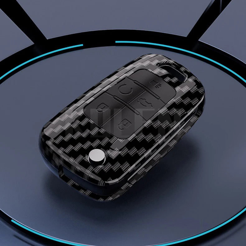 Car Key Cover Compatible with Chevrolet Cruze Aveo Trax Sail Malibu Captiva; Opel/Vauxhall Astra J Corsa Insignia Mokka – Carbon Fiber Style