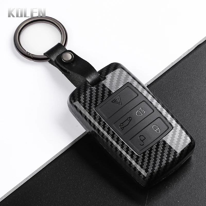 Car Key Cover Compatible with Land Rover Range Rover Sport Evoque Velar Discovery Defender; Jaguar XE E-PACE XF – Carbon Fiber Style