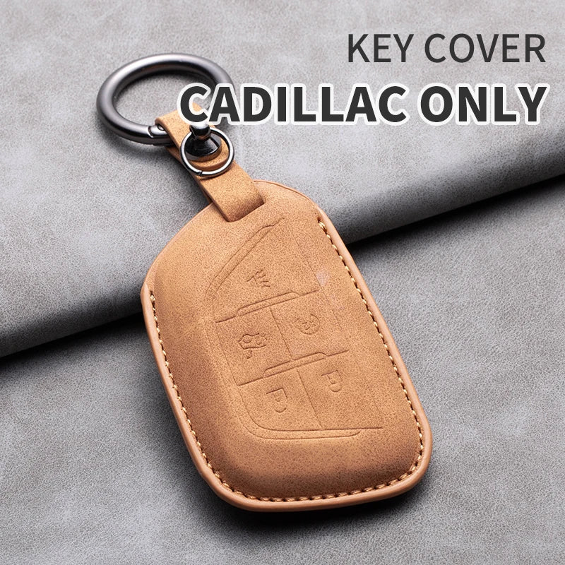 Leather Car Key Fob Cover Compatible with Cadillac CT4, CT5, ATS, CT6, CTS, DTS, XT5, Escalade ESV, SRX, STS, XTS, XT4, 28T, ELR