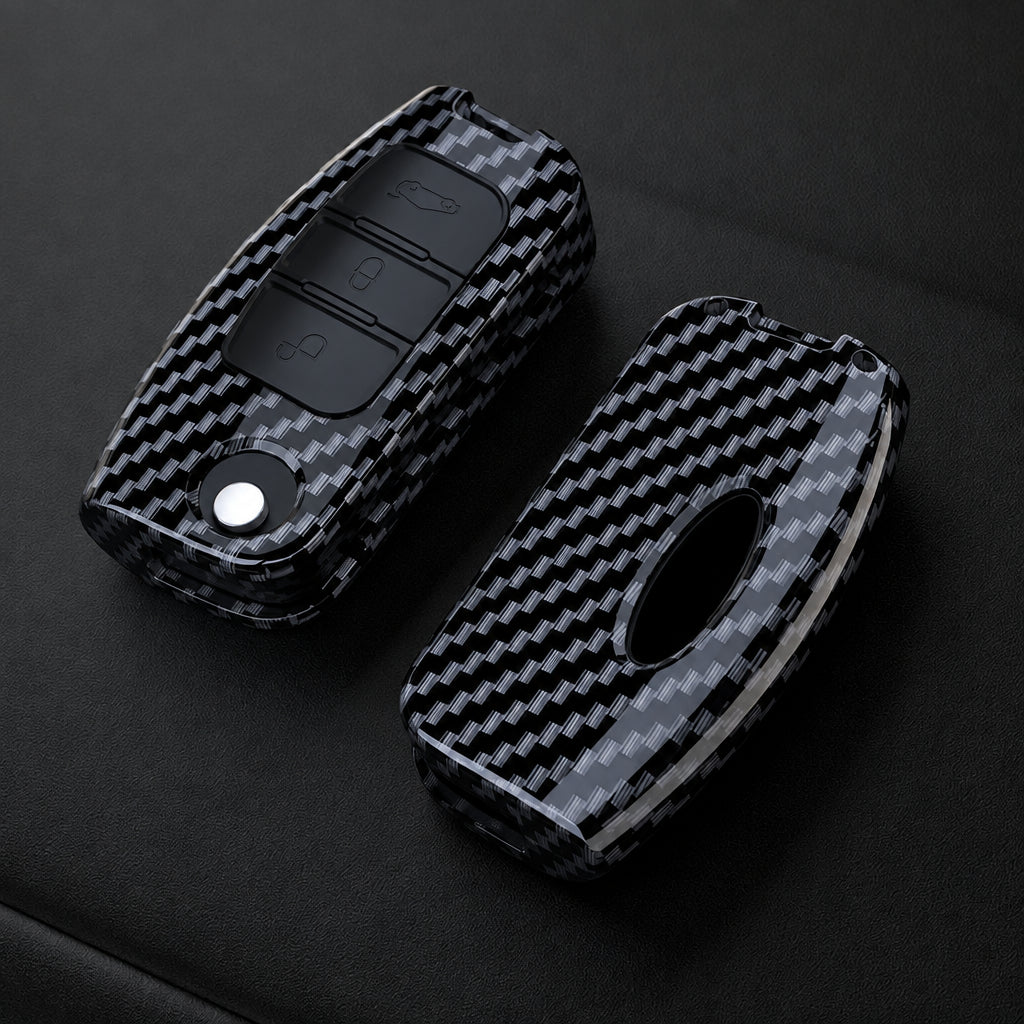 Car Key Cover Compatible with Ford Fiesta Focus 2 Ecosport Kuga Escape Falcon B-Max C-Max Eco Sport Galaxy – Carbon Fiber Style