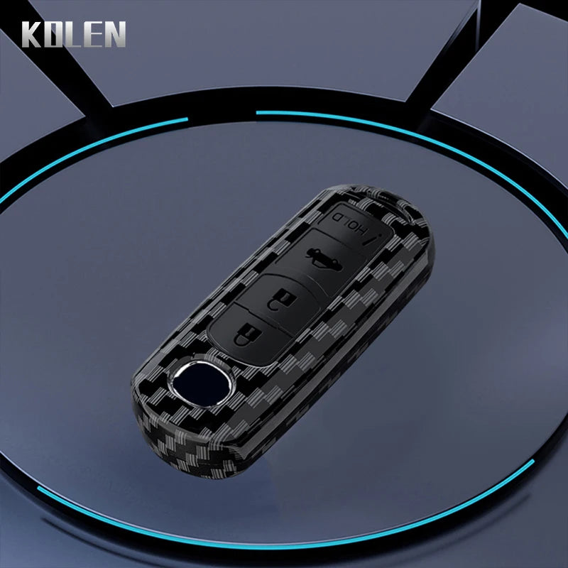 Car Key Cover Compatible with Mazda 2 3 5 6 BL BM GJ Atenza Axela Demio CX-3 CX3 CX-5 CX5 CX7 CX-9 CX8 – 4 Buttons – Carbon Fiber Style