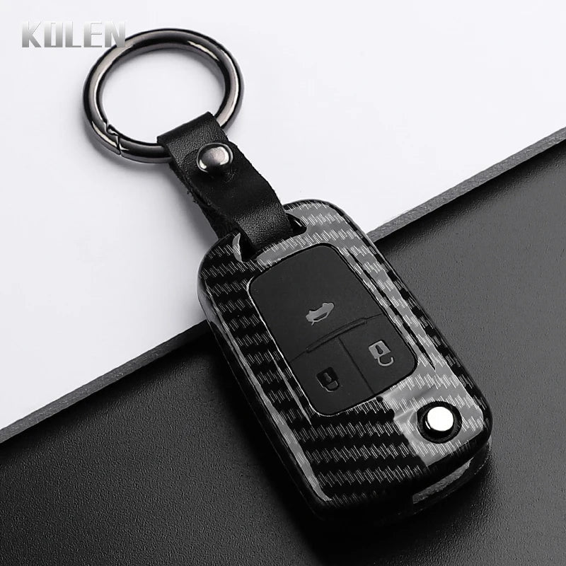 Car Key Cover Compatible with Chevrolet Cruze Aveo Trax Sail Malibu Captiva; Opel/Vauxhall Astra J Corsa Insignia Mokka – Carbon Fiber Style