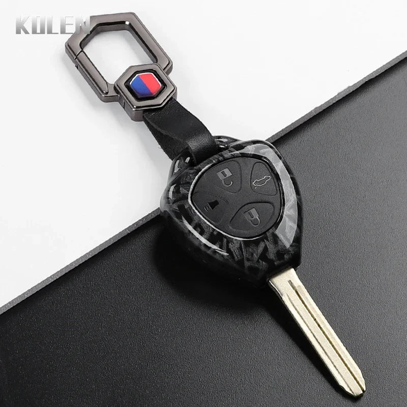 Car Key Cover Compatible with Toyota Corolla Vios Camry Yaris RAV4 Hilux Cruiser Fortuner – 2/3/4 Buttons – Carbon Fiber Style
