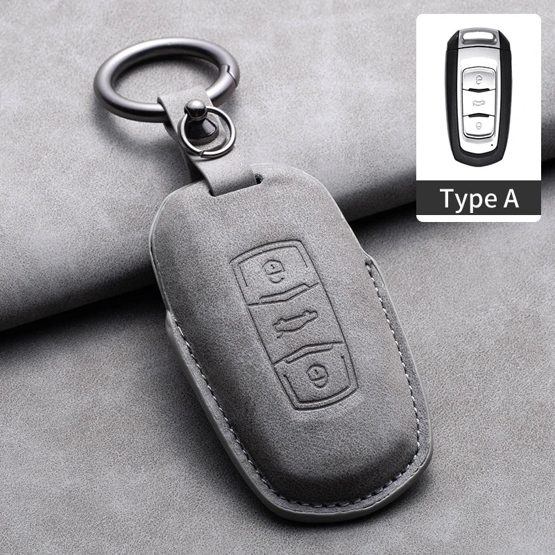 Leather Car Key Cover Compatible with Geely Coolray, X6, Emgrand, Global Hawk, GX7, Atlas, Boyue, NL3, X7, EX7, Kulrey, GT, GC9