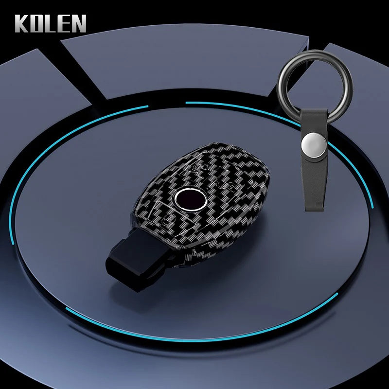 Car Key Cover Compatible with Mercedes-Benz A B C E S Class W204 W205 W212 W213 W176 GLC CLA AMG W177 X167 W463 – Carbon Fiber Style