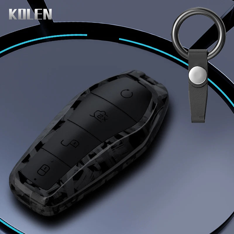 Car Key Cover Compatible with BYD Qin Plusdmi Atto 3 Han EV Dolphin – 4 Buttons – Carbon Fiber Style