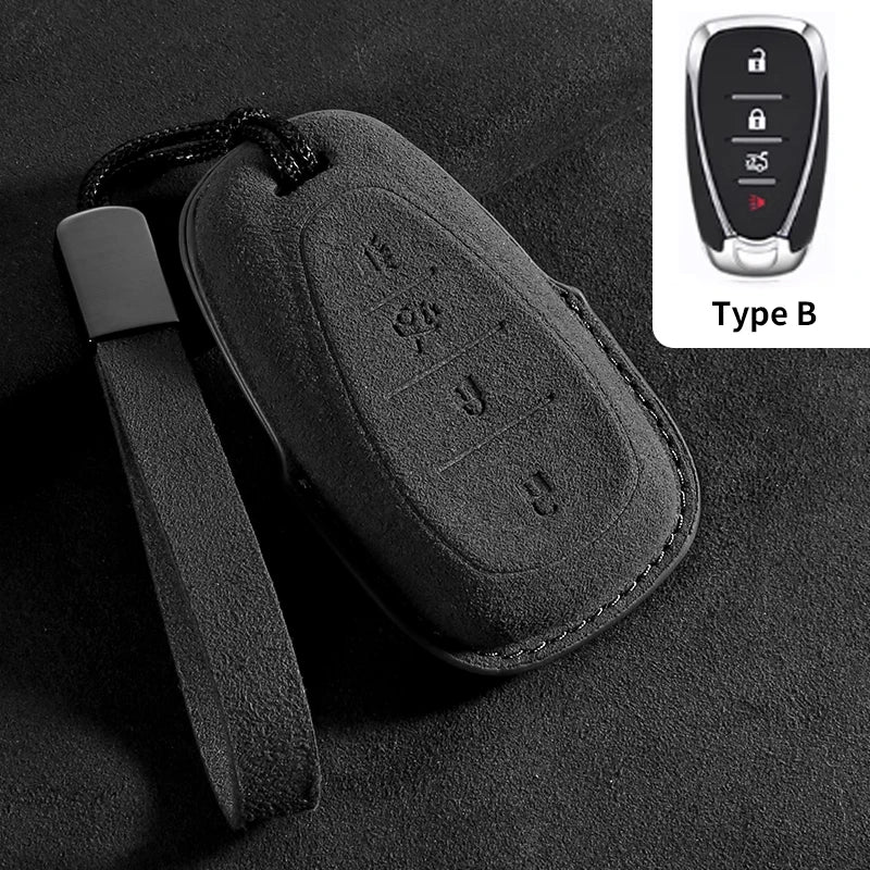 Suede Car Key Cover Compatible with Chevrolet Cruze, Spark, Sonic, Camaro, Volt, Bolt, Trax, Malibu, Onix, Equinox, Orlando, Blazer, Traverse