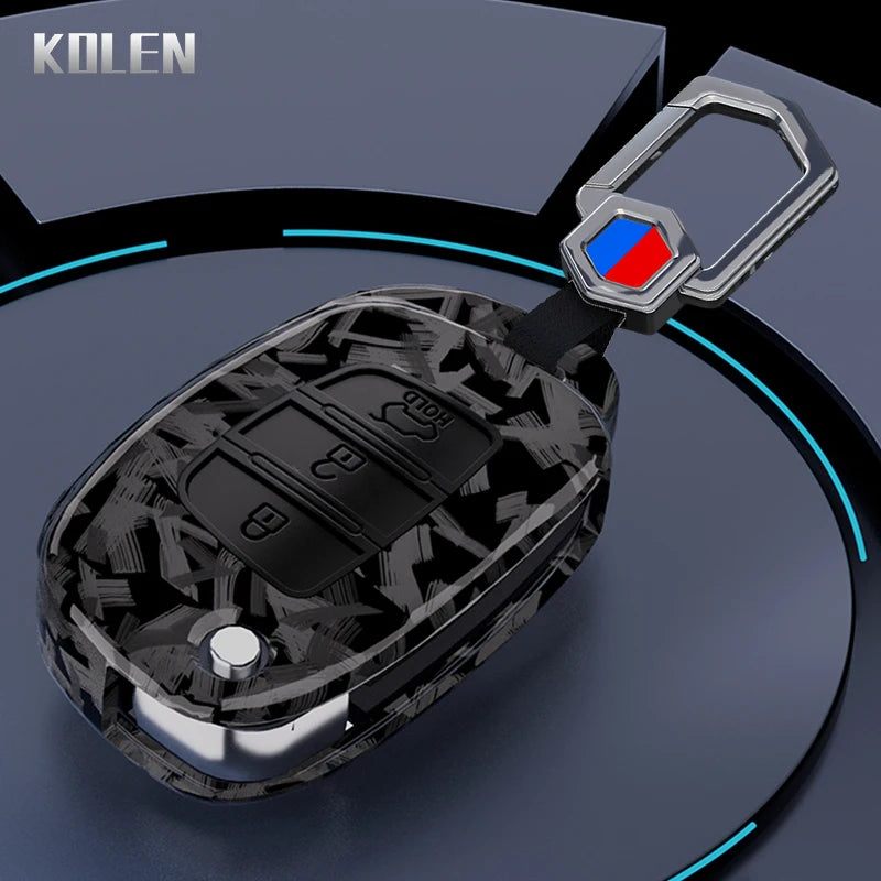 Car Key Cover Compatible with Hyundai Solaris Creta ix25 Kona Tucson Santa Fe Sonata Elantra ix35 i20 HB20 ix45 – Carbon Fiber Style