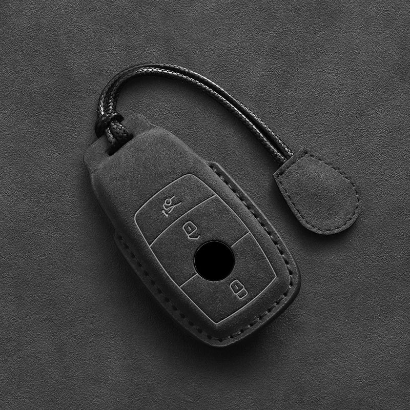 Suede Keyless Car Key Cover Compatible with Mercedes-Benz E-Class, C-Class, S-Class, GLC, E200, E400, E63, W213, S550, S560, C260, A200