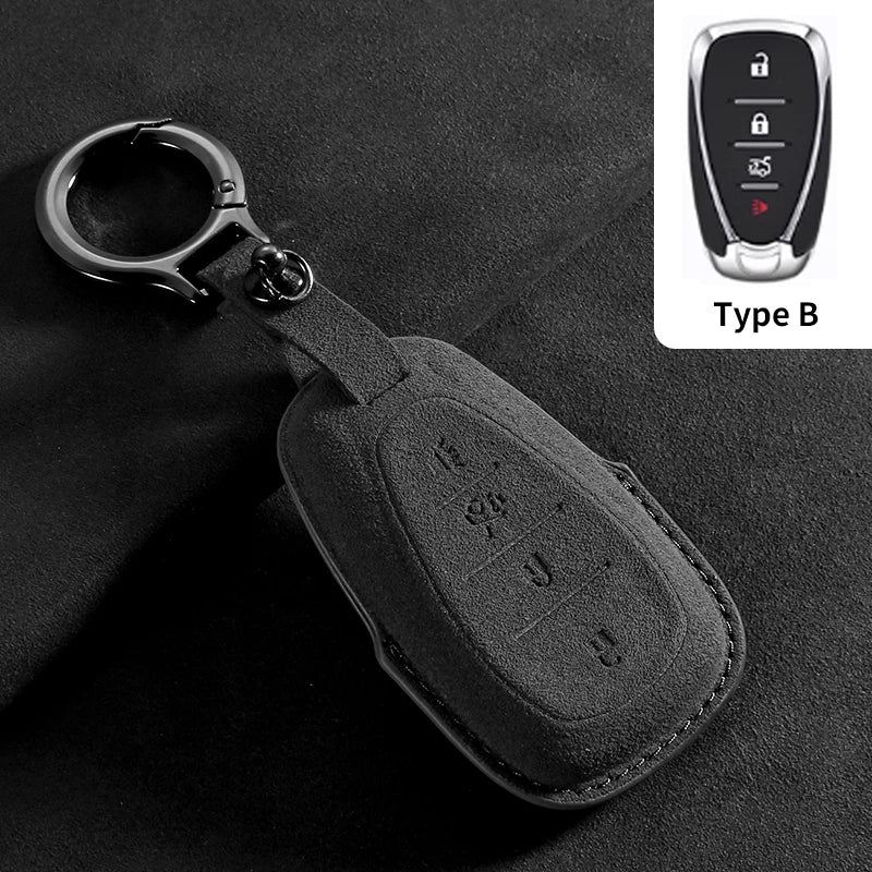 Suede Car Key Cover Compatible with Chevrolet Cruze, Spark, Sonic, Camaro, Volt, Bolt, Trax, Malibu, Onix, Equinox, Orlando, Blazer, Traverse