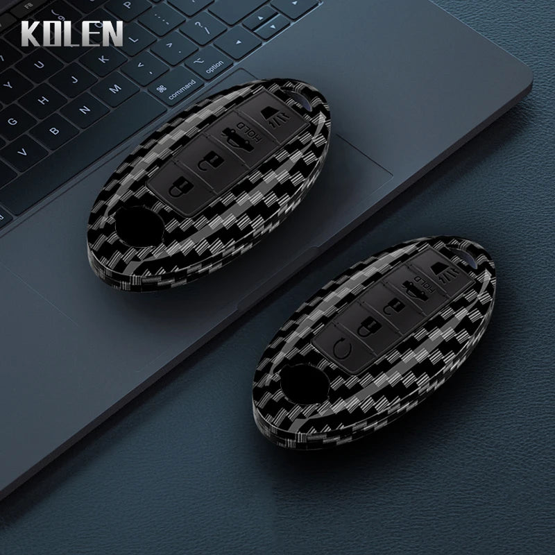 Car Key Cover Compatible with Nissan Qashqai X-Trail T32 T31 Juke J10 J11 Kicks Tiida Pathfinder Note; Infiniti – Carbon Fiber Style