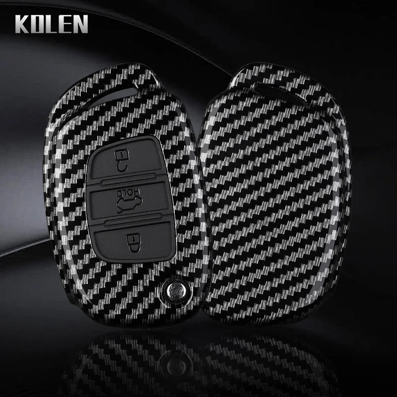 Car Key Cover Compatible with Hyundai ix35 ix45 ix25 i10 i20 i30 HB20 Sonata Verna Solaris Santa Elantra Mistra – Carbon Fiber Style