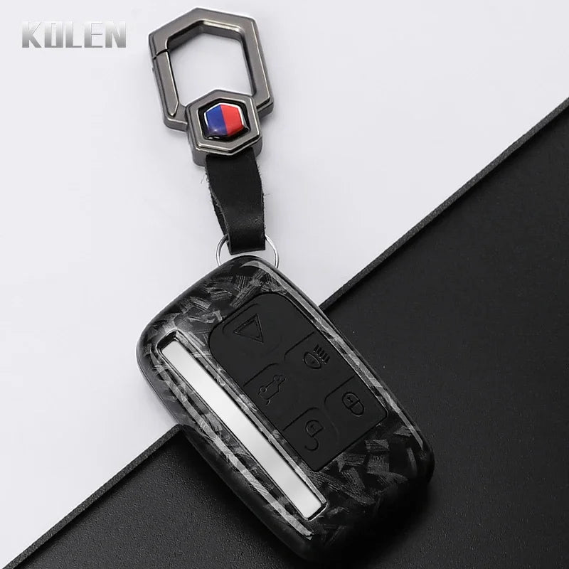 Car Key Cover Compatible with Jaguar XE XJ XF Guitar; Land Rover Range Rover Sport Evoque Freelander Velar Discovery 4 – Carbon Fiber Style